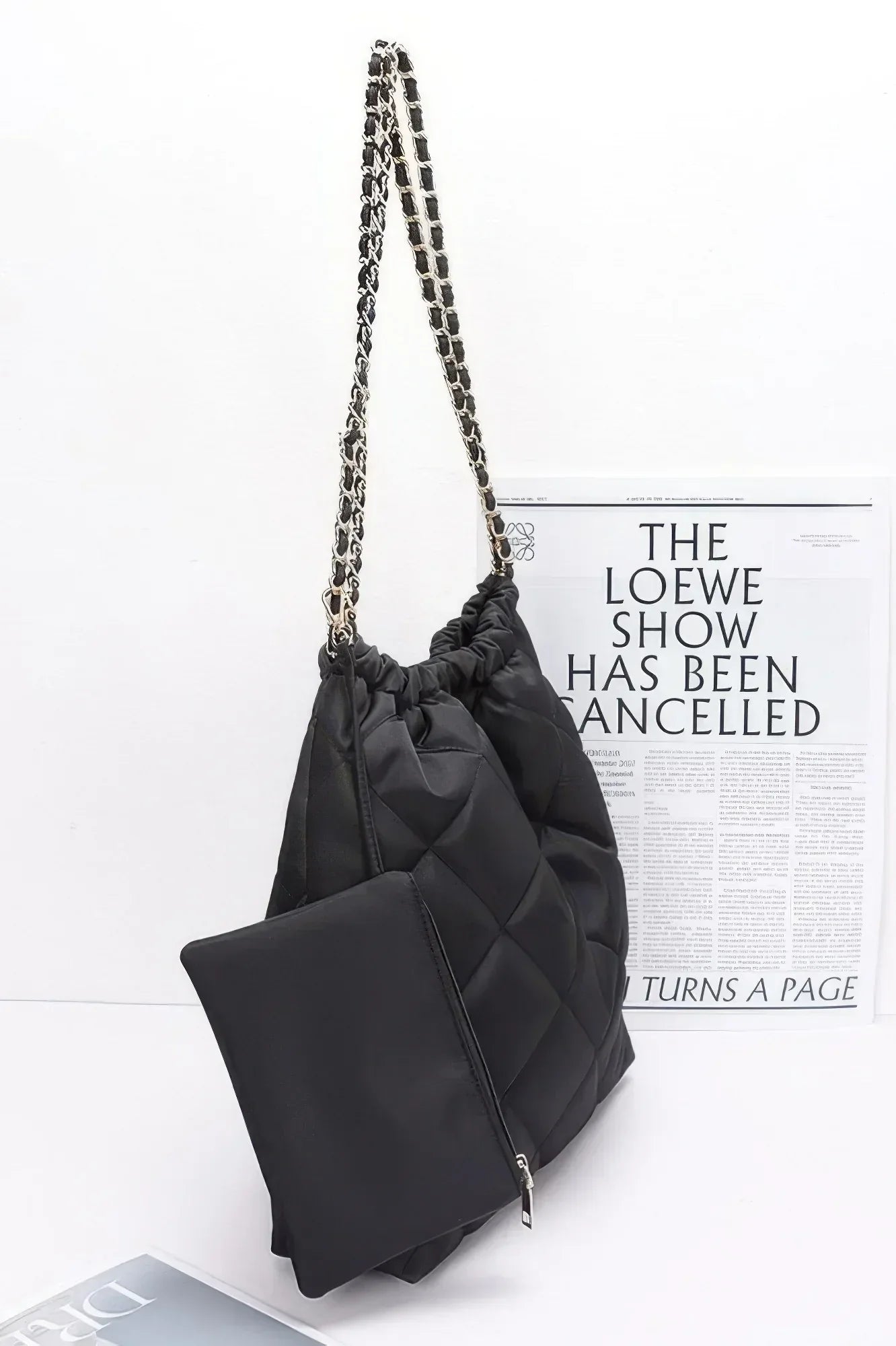 Quilted Padding Nylon Metal Chain Shoulder Bag Secondary image