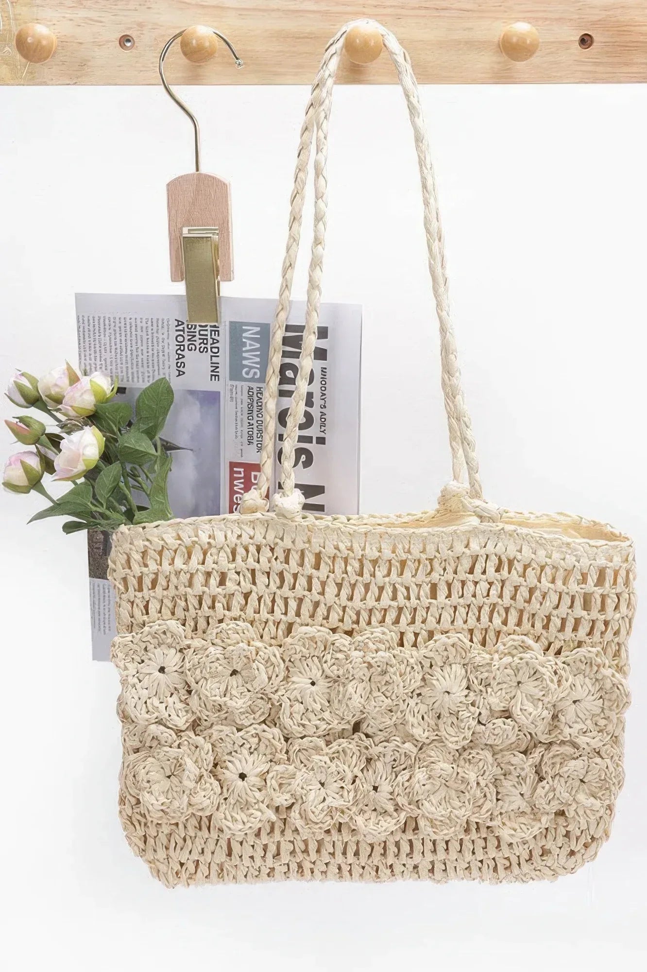 Faux Straw Multi Flower Tote Bag | Mixtshop LLC Main image