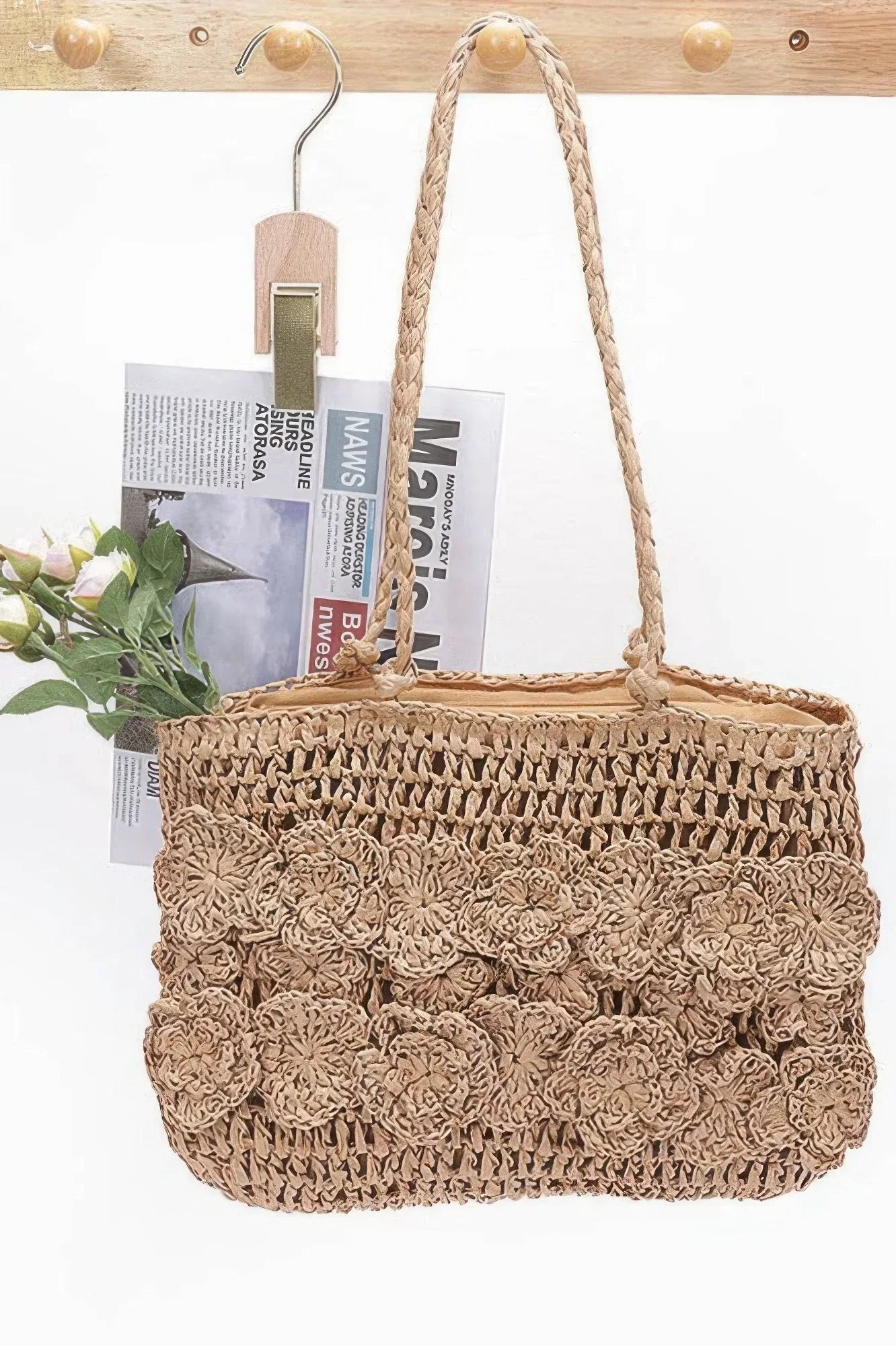 Faux Straw Multi Flower Tote Bag | Mixtshop LLC