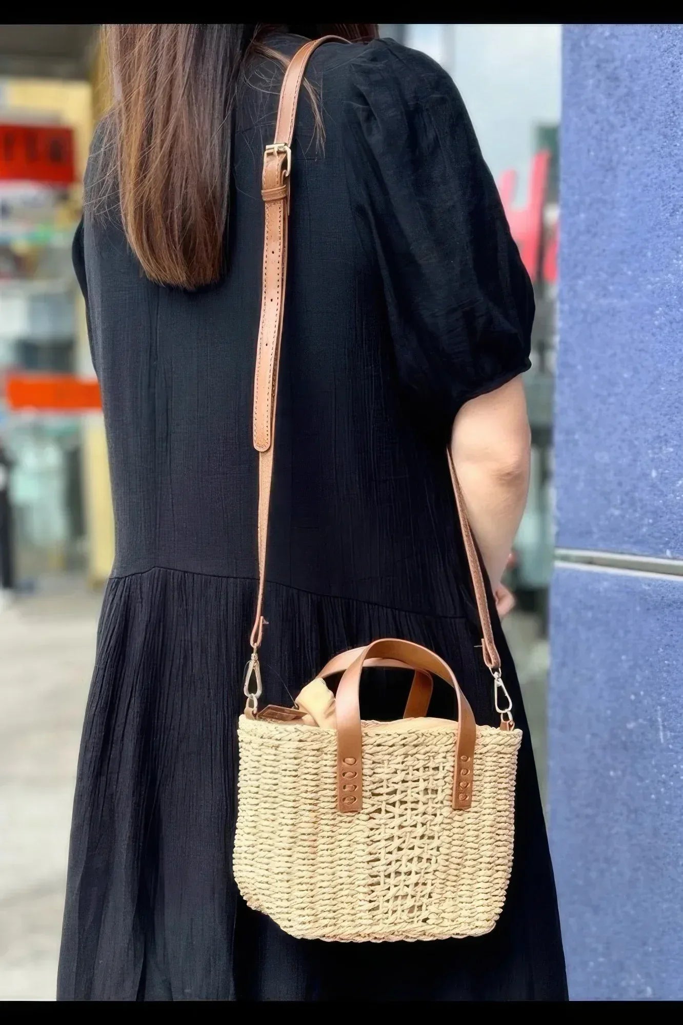 Faux Straw Top Handle Small Tote Bag | Mixtshop LLC Main image