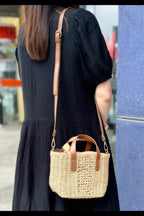 Faux Straw Top Handle Small Tote Bag | Mixtshop LLC