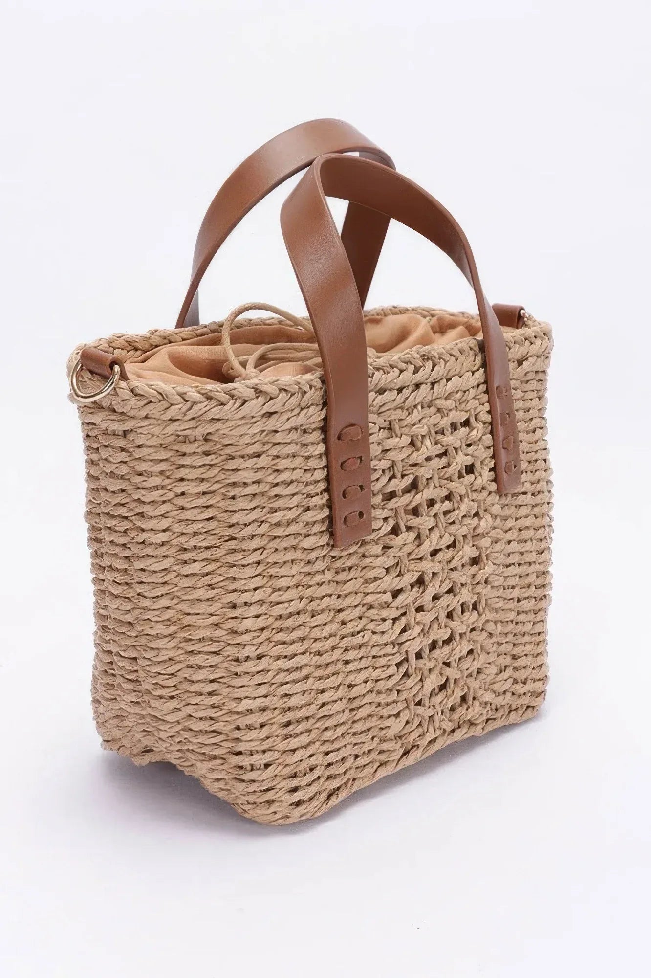 Faux Straw Top Handle Small Tote Bag | Mixtshop LLC