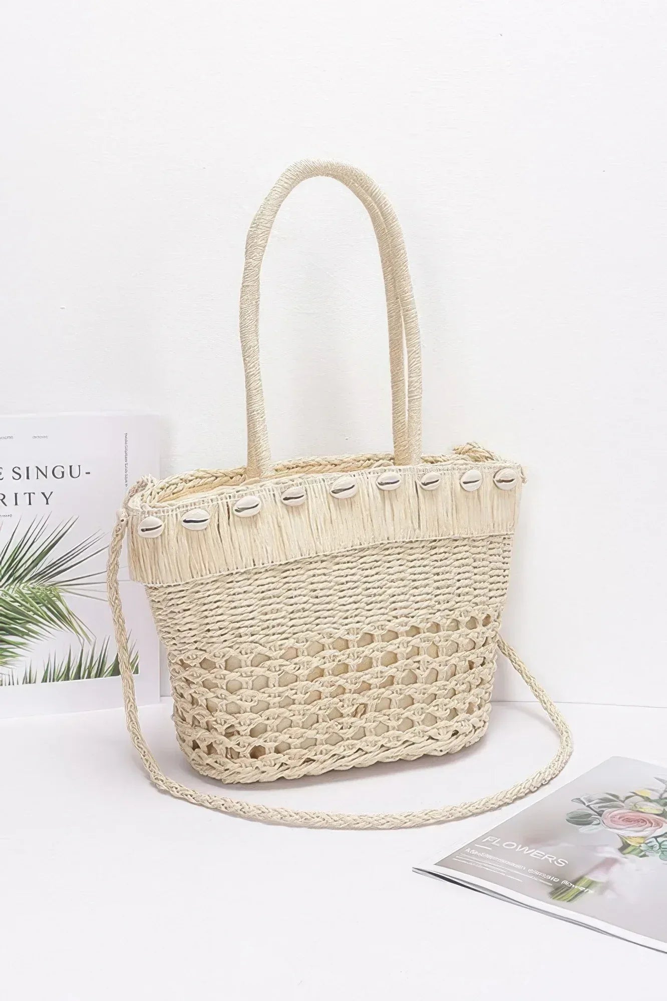 Faux Straw Shell Tote Bag | Mixtshop LLC