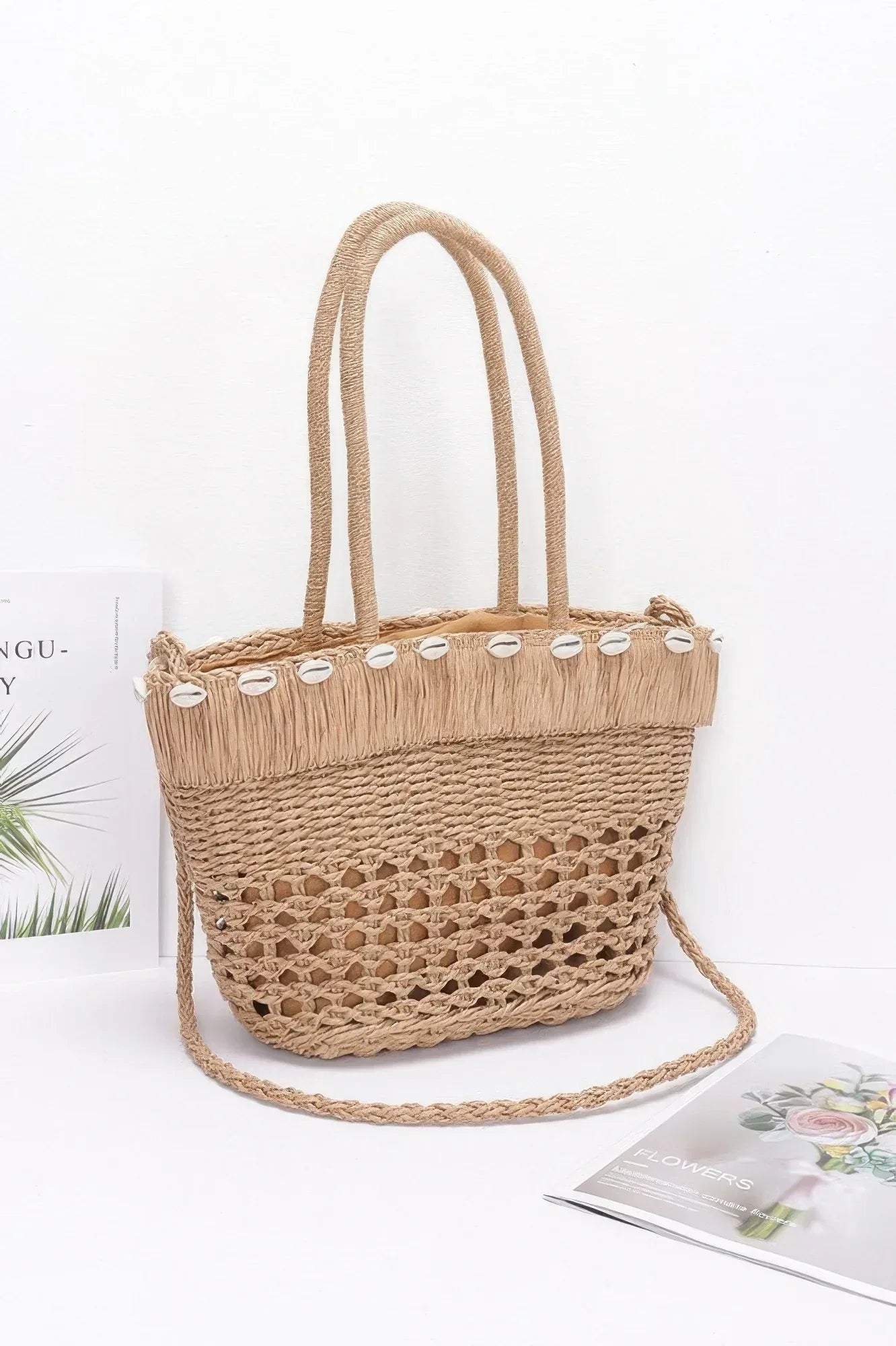 Faux Straw Shell Tote Bag | Mixtshop LLC