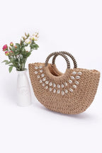 Faux Straw Handmade Shell Embellished Bag | Mixtshop LLC