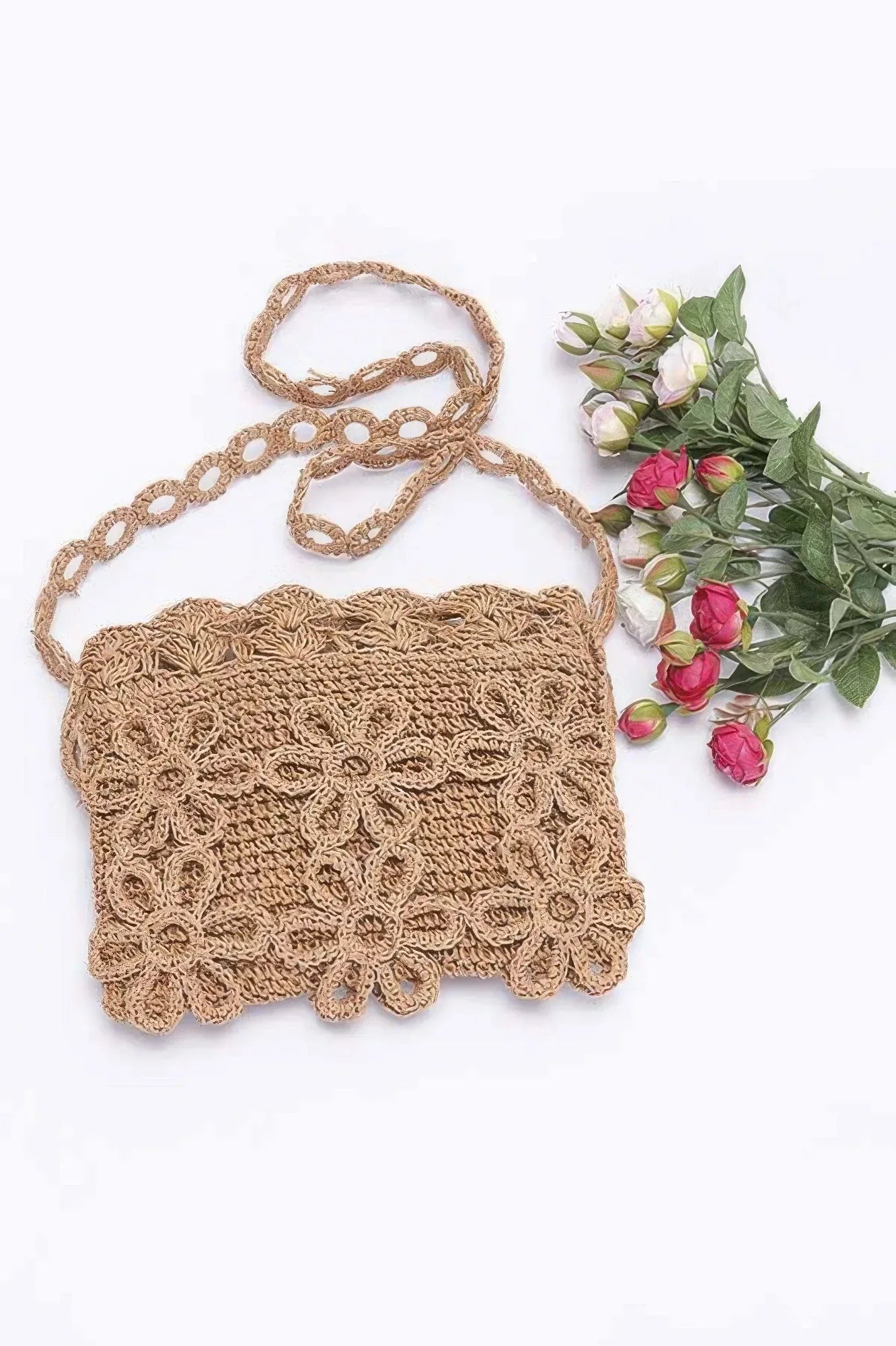 Faux Straw Handmade Flower Crossbody Bag | Mixtshop LLC