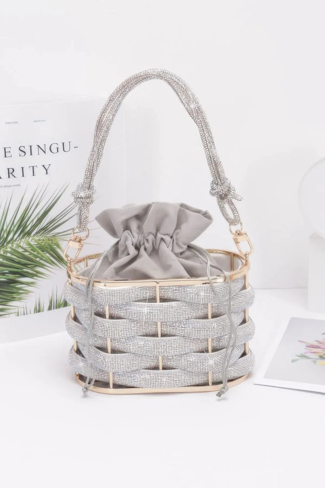 Rhinestone Braided Metal Bucket Bag | Mixtshop LLC