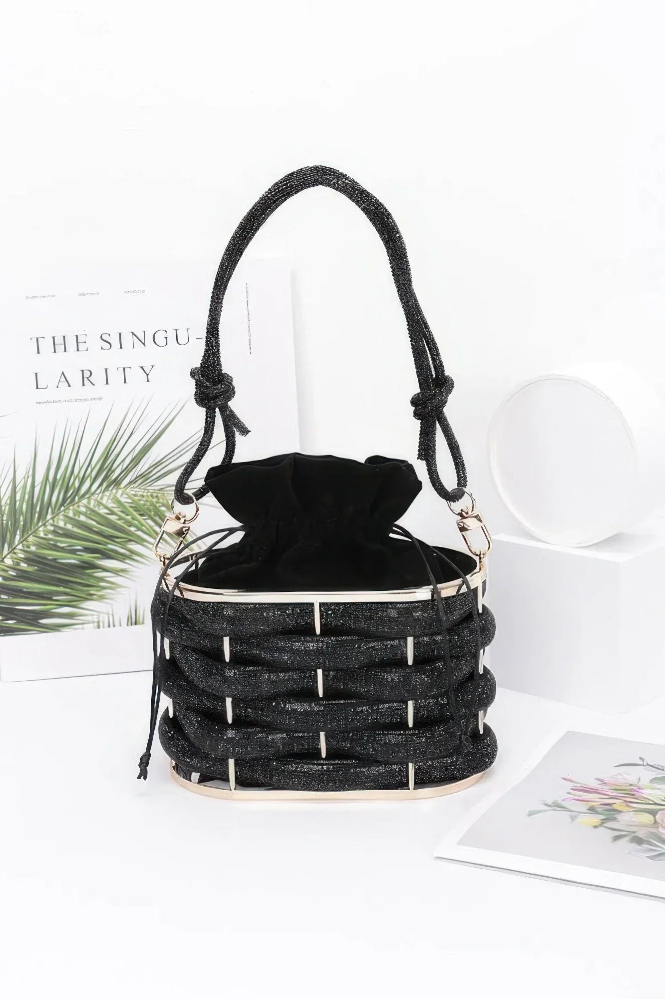 Rhinestone Braided Metal Bucket Bag | Mixtshop LLC