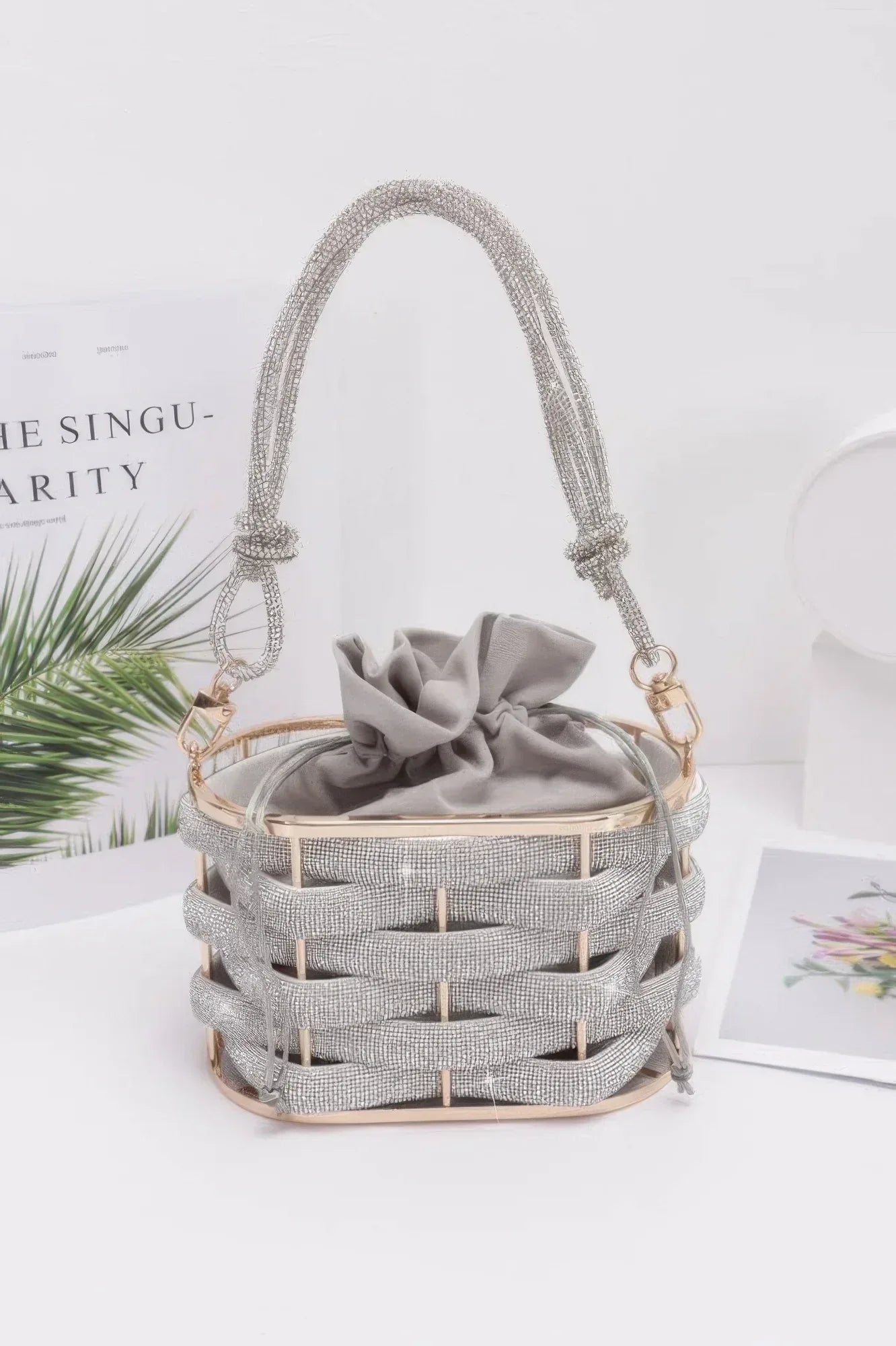 Rhinestone Braided Metal Bucket Bag | Mixtshop LLC