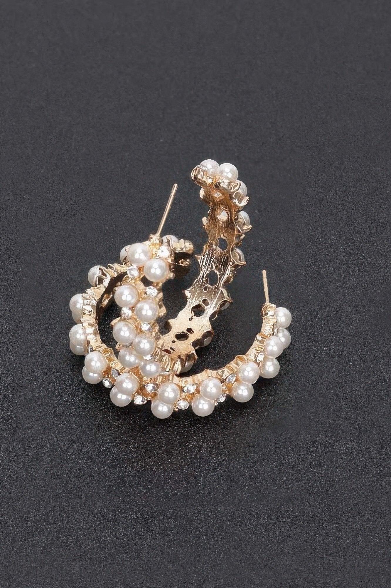 Pearl-embellished Gold Hoop Earrings Secondary image