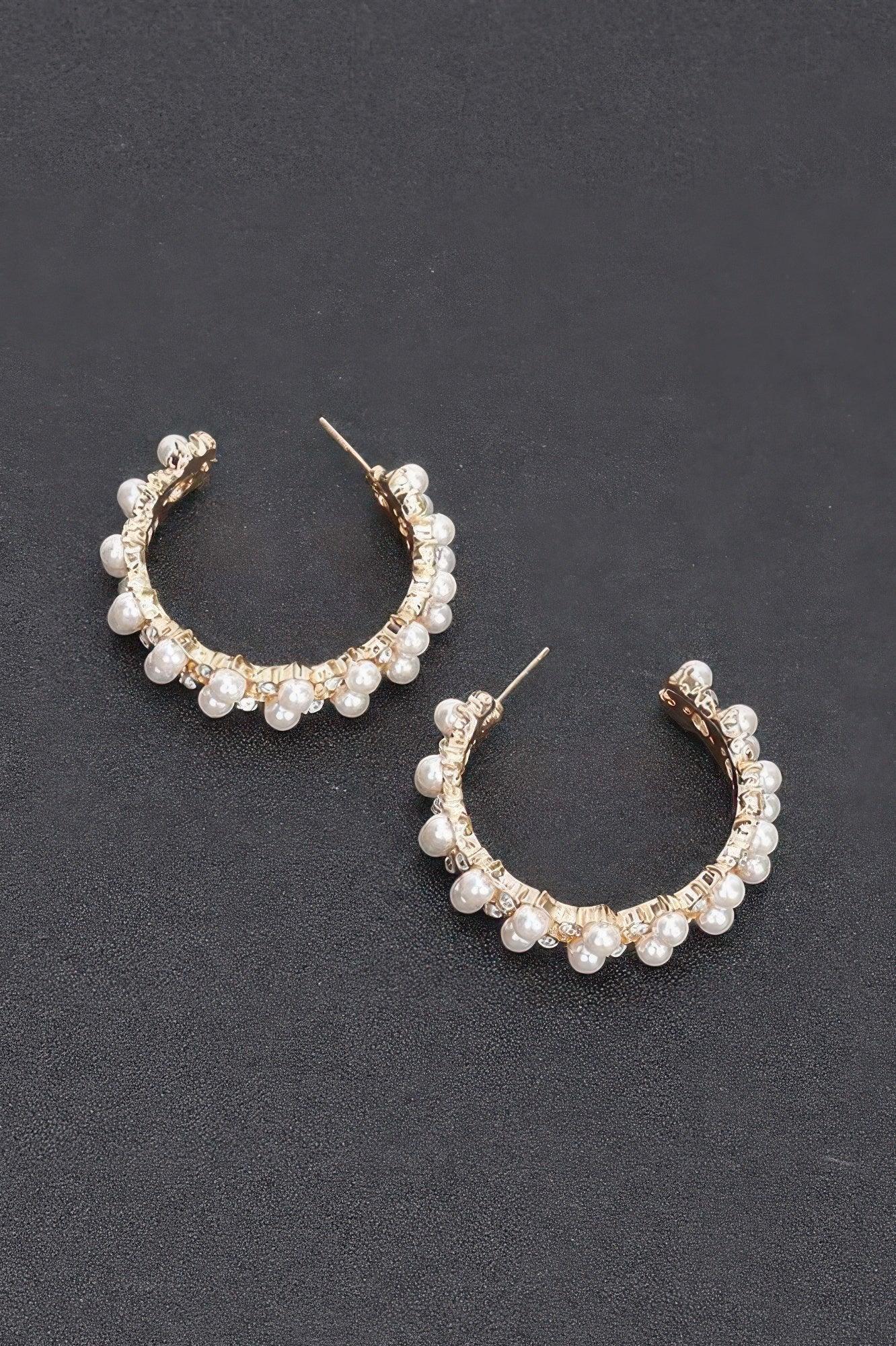 Pearl-embellished Gold Hoop Earrings | Mixtshop LLC