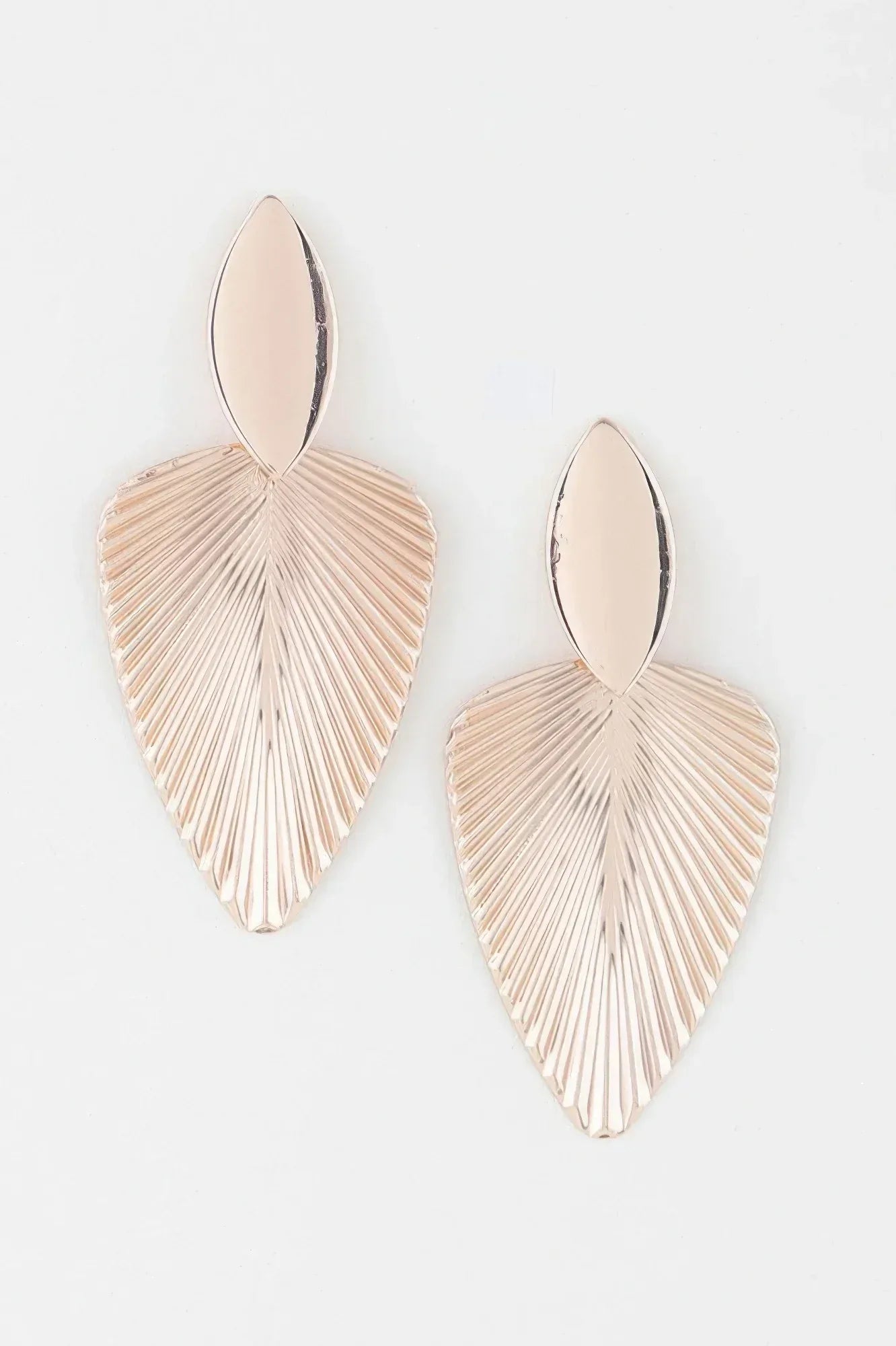 Modern Shiny Ribbed Leaf Drop Earrings | Mixtshop LLC Main image