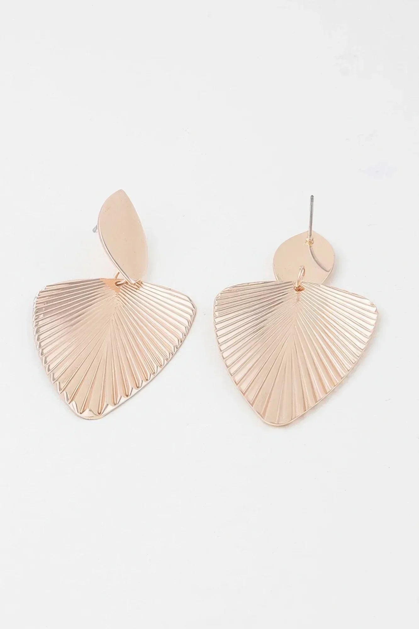 Modern Shiny Ribbed Leaf Drop Earrings Secondary image
