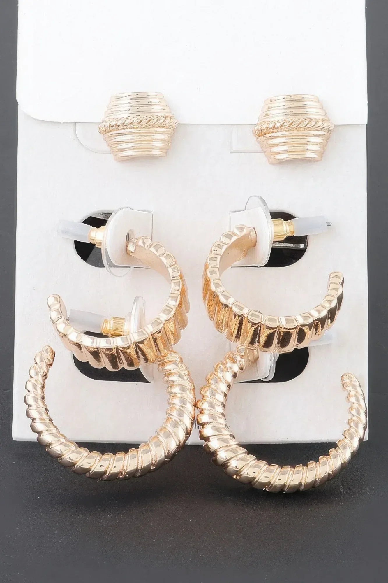 Multi Twisted Square Studded Hoop Earrings Set | Mixtshop LLC