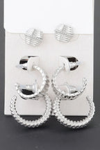 Multi Twisted Square Studded Hoop Earrings Set | Mixtshop LLC