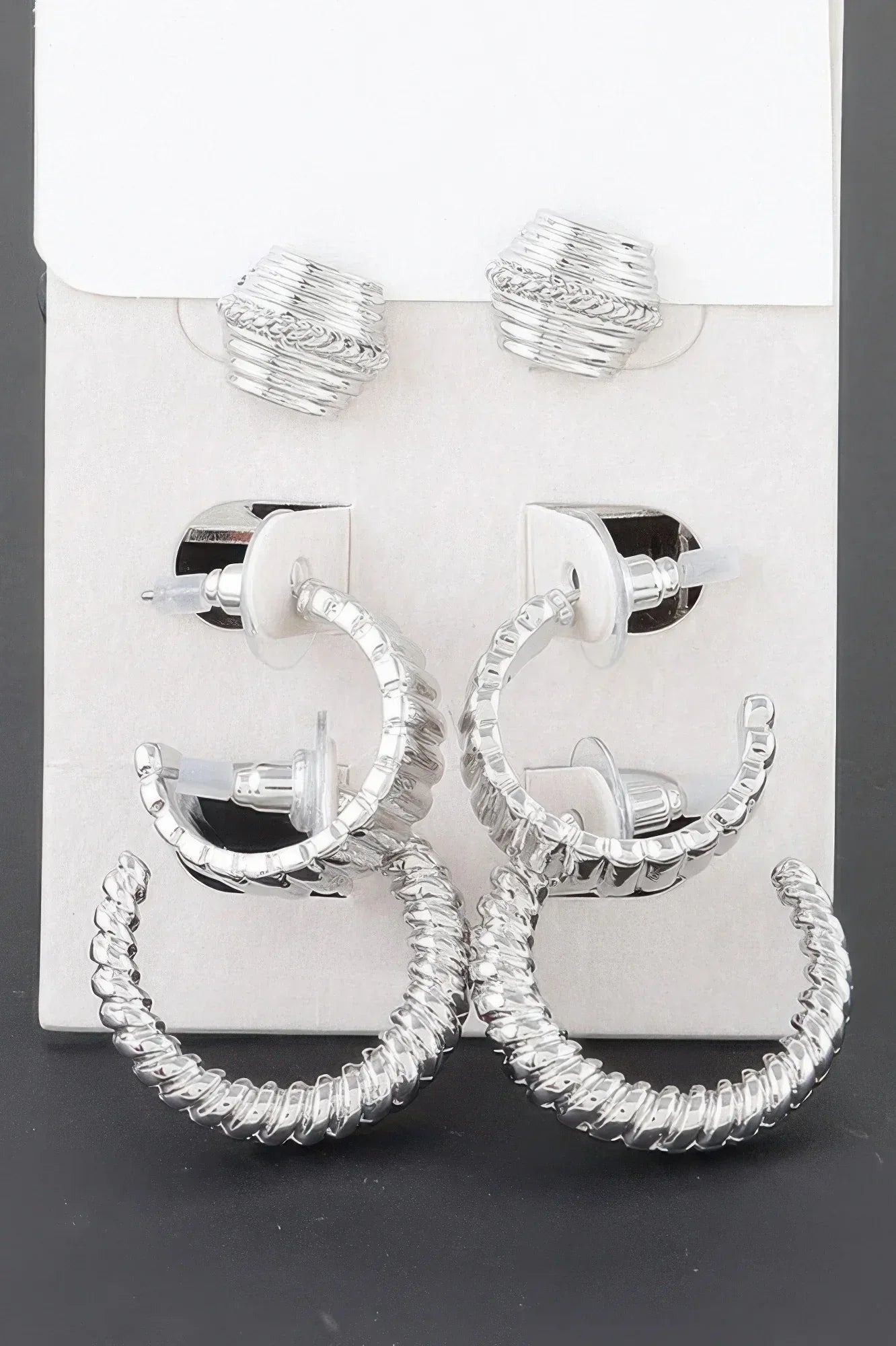 Multi Twisted Square Studded Hoop Earrings Set | Mixtshop LLC
