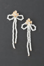 Delicateshiny Bejeweled Flower Pearlribbonearrings | Mixtshop LLC