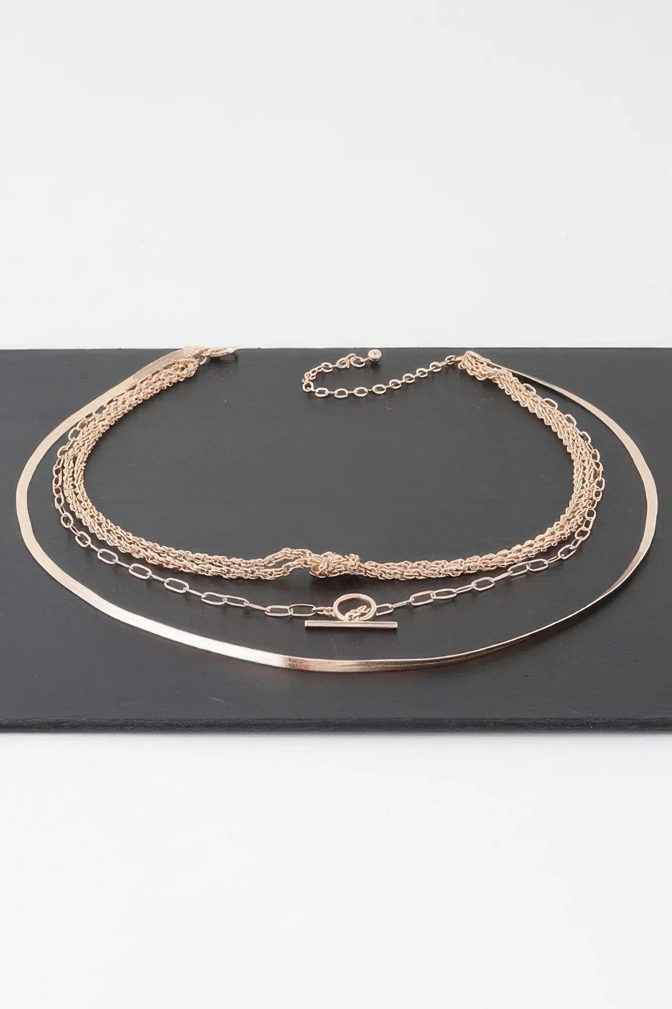 Multi Metallic Toggle Link Chain Tied Necklace | Mixtshop LLC