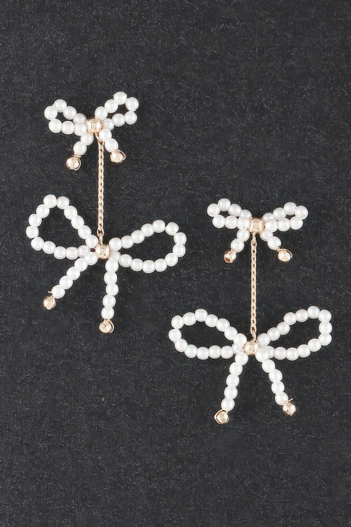 Double Pearl Ribbon Curb Chain Stud Earrings | Mixtshop LLC