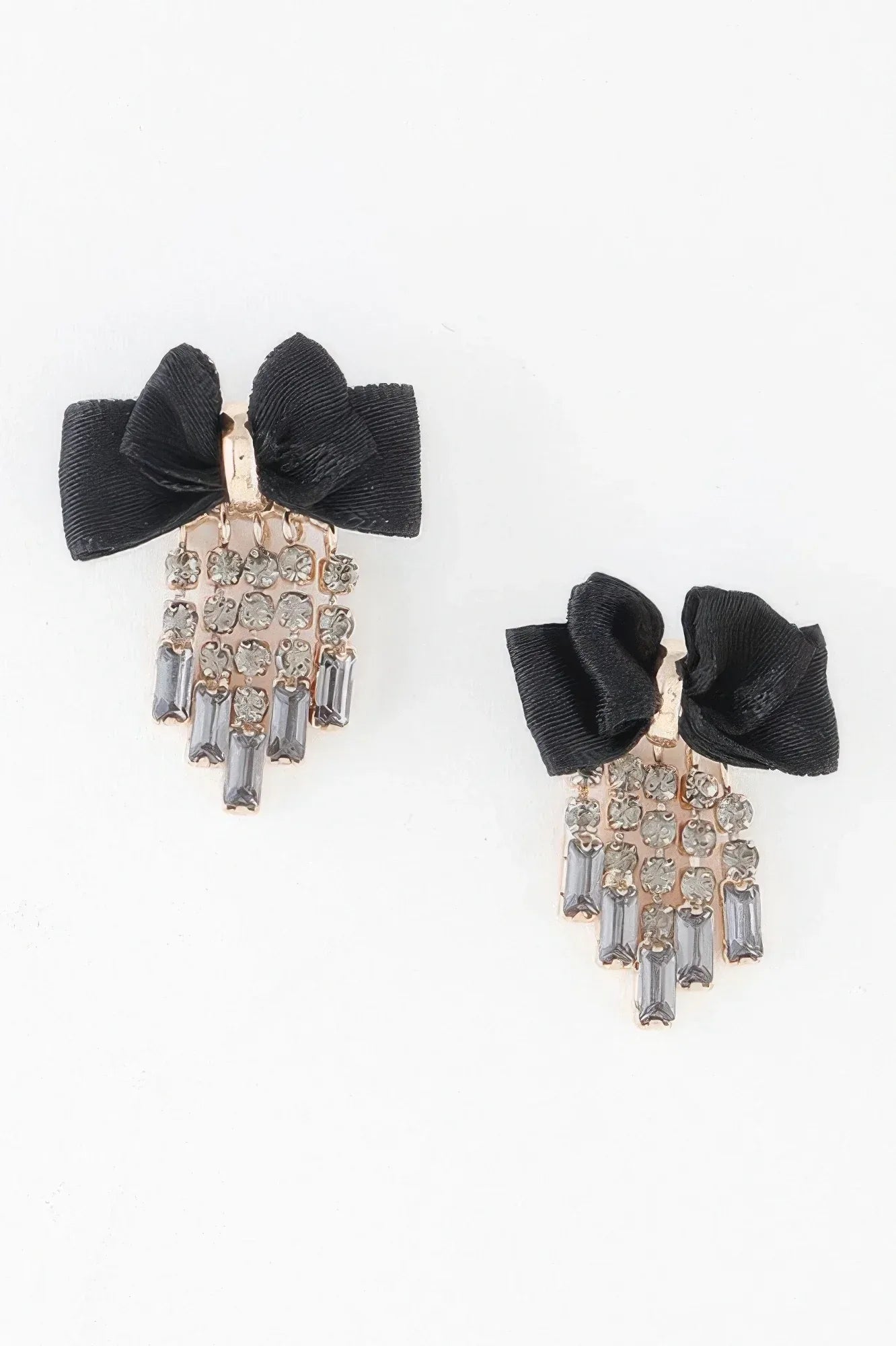 Shiny Rhinestone Curtain Drop Ribbon Stud Earrings | Mixtshop LLC
