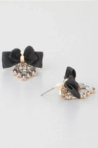 Shiny Rhinestone Curtain Drop Ribbon Stud Earrings | Mixtshop LLC