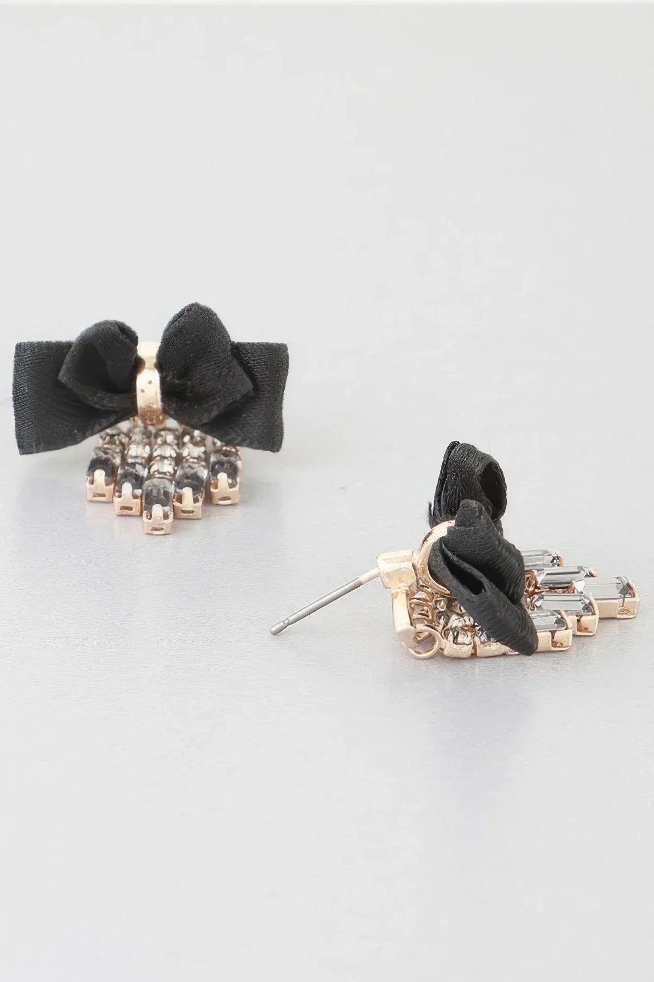 Shiny Rhinestone Curtain Drop Ribbon Stud Earrings | Mixtshop LLC