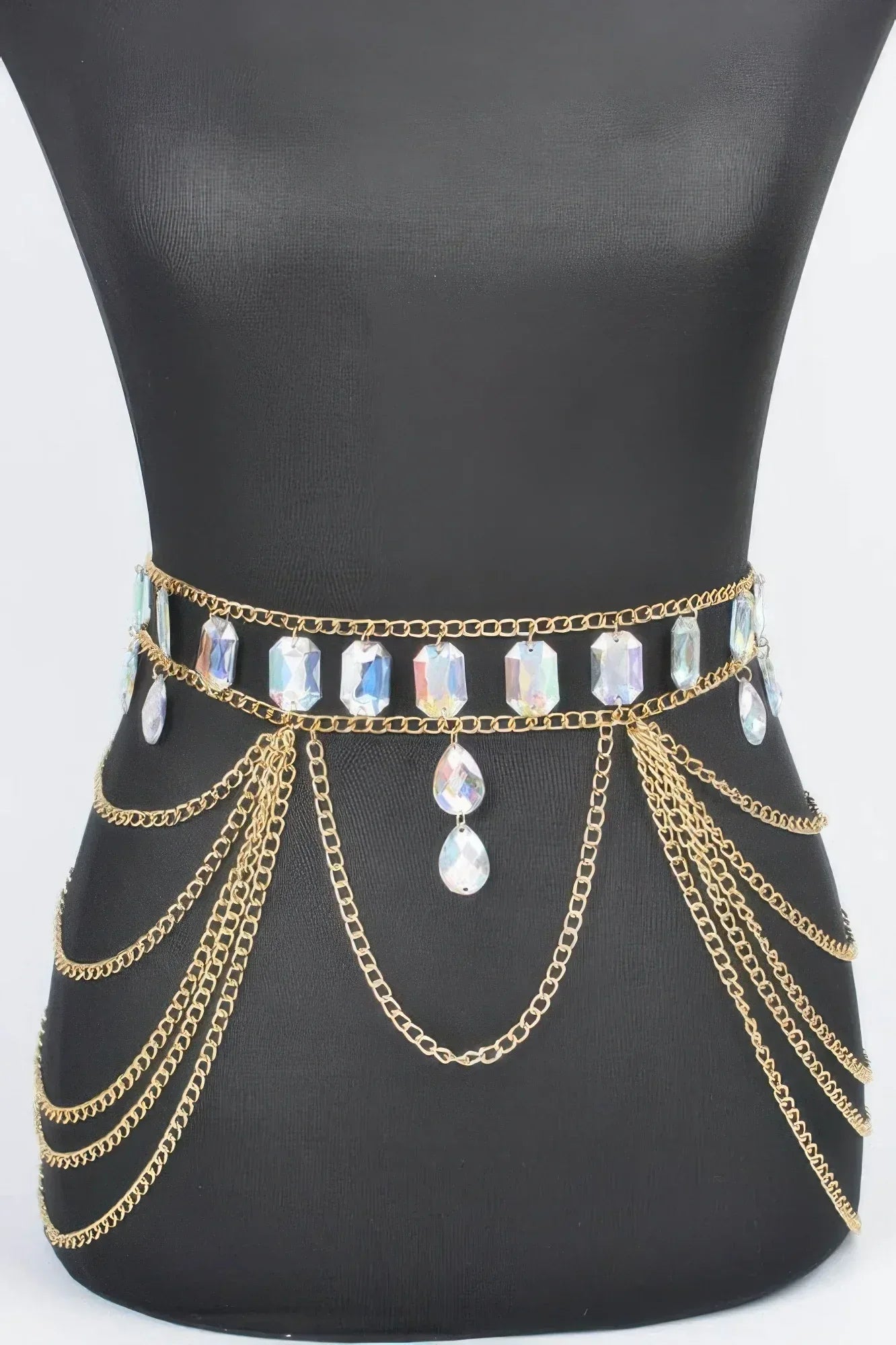 Metal Layered Chain Belt W/acrylic Stone | Mixtshop LLC Main image