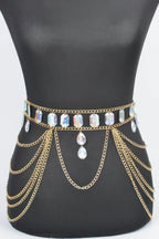 Metal Layered Chain Belt W/acrylic Stone | Mixtshop LLC