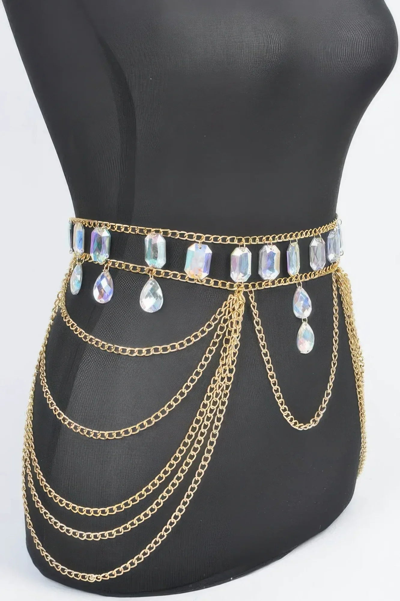 Metal Layered Chain Belt W/acrylic Stone | Mixtshop LLC