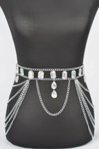 Metal Layered Chain Belt W/acrylic Stone | Mixtshop LLC