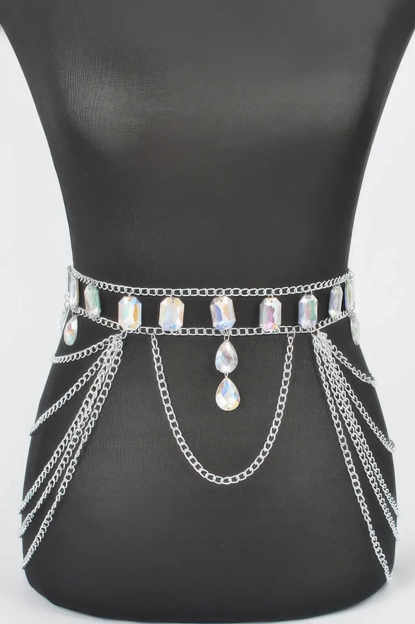 Metal Layered Chain Belt W/acrylic Stone | Mixtshop LLC