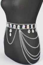 Metal Layered Chain Belt W/acrylic Stone | Mixtshop LLC