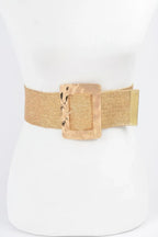 Rectangle Metal Buckle Stretch Plussize Straw Belt | Mixtshop LLC