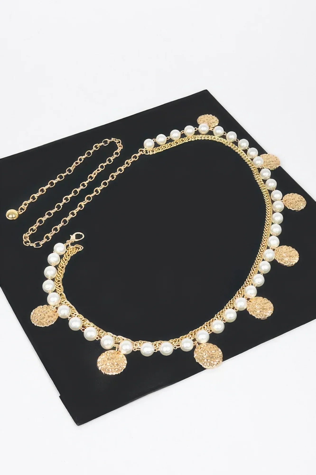 Faux Pearl Round Metal Chain Belt | Mixtshop LLC