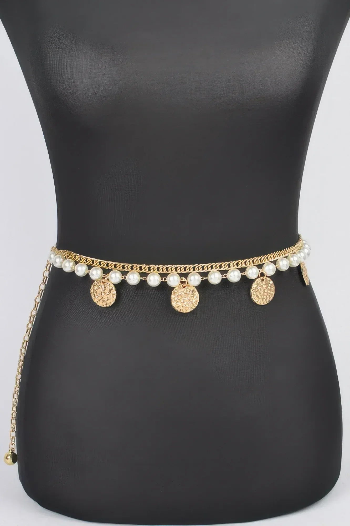 Faux Pearl Round Metal Plus Size Chain Belt | Mixtshop LLC Main image