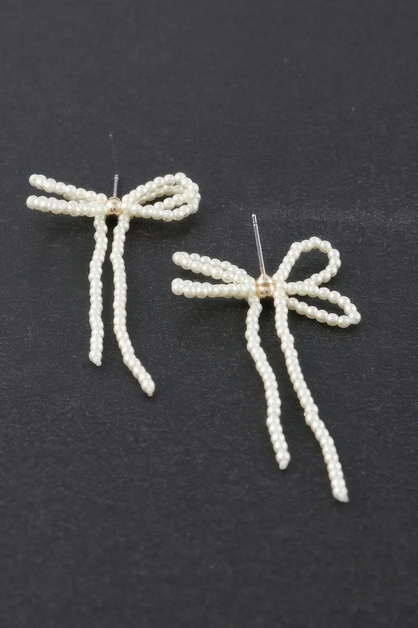 Double Pearl Ribbon Drop Earrings Secondary image