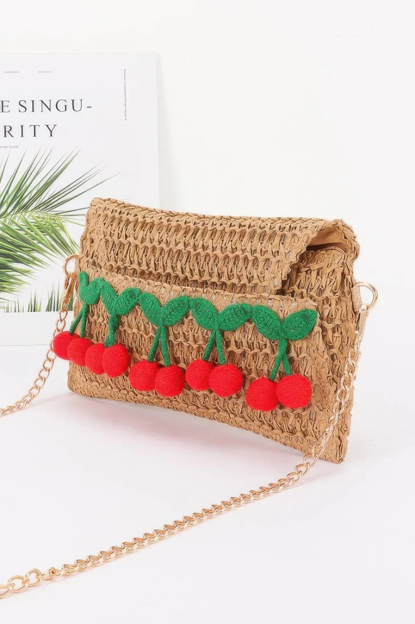 Faux Straw Cherry Clutch Secondary image