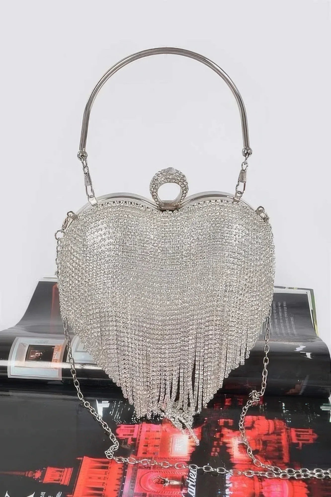 Rhinestone Fringe Heart Shape Party Bag | Mixtshop LLC