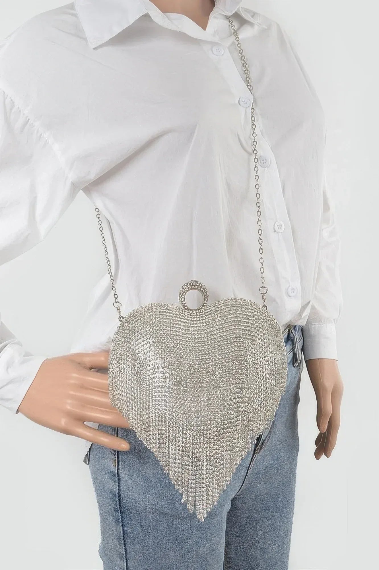 Rhinestone Fringe Heart Shape Party Bag | Mixtshop LLC