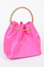 Rhinestone Top Handle Satin Bucket Bag | Mixtshop LLC