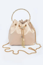 Rhinestone Top Handle Satin Bucket Bag | Mixtshop LLC