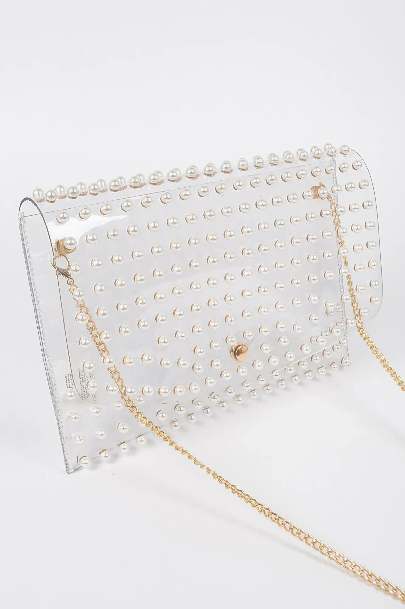 Faux Pearl Studded Transparent Envelope Clutch Secondary image