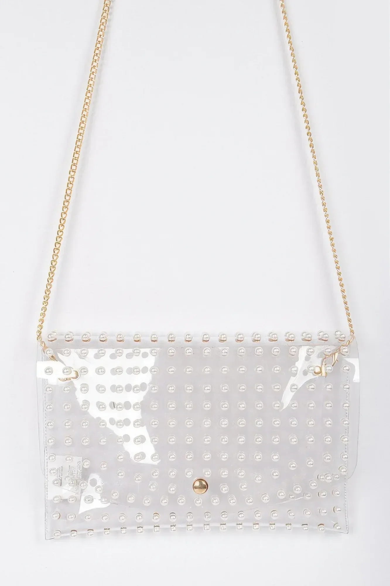 Faux Pearl Studded Transparent Envelope Clutch | Mixtshop LLC Main image