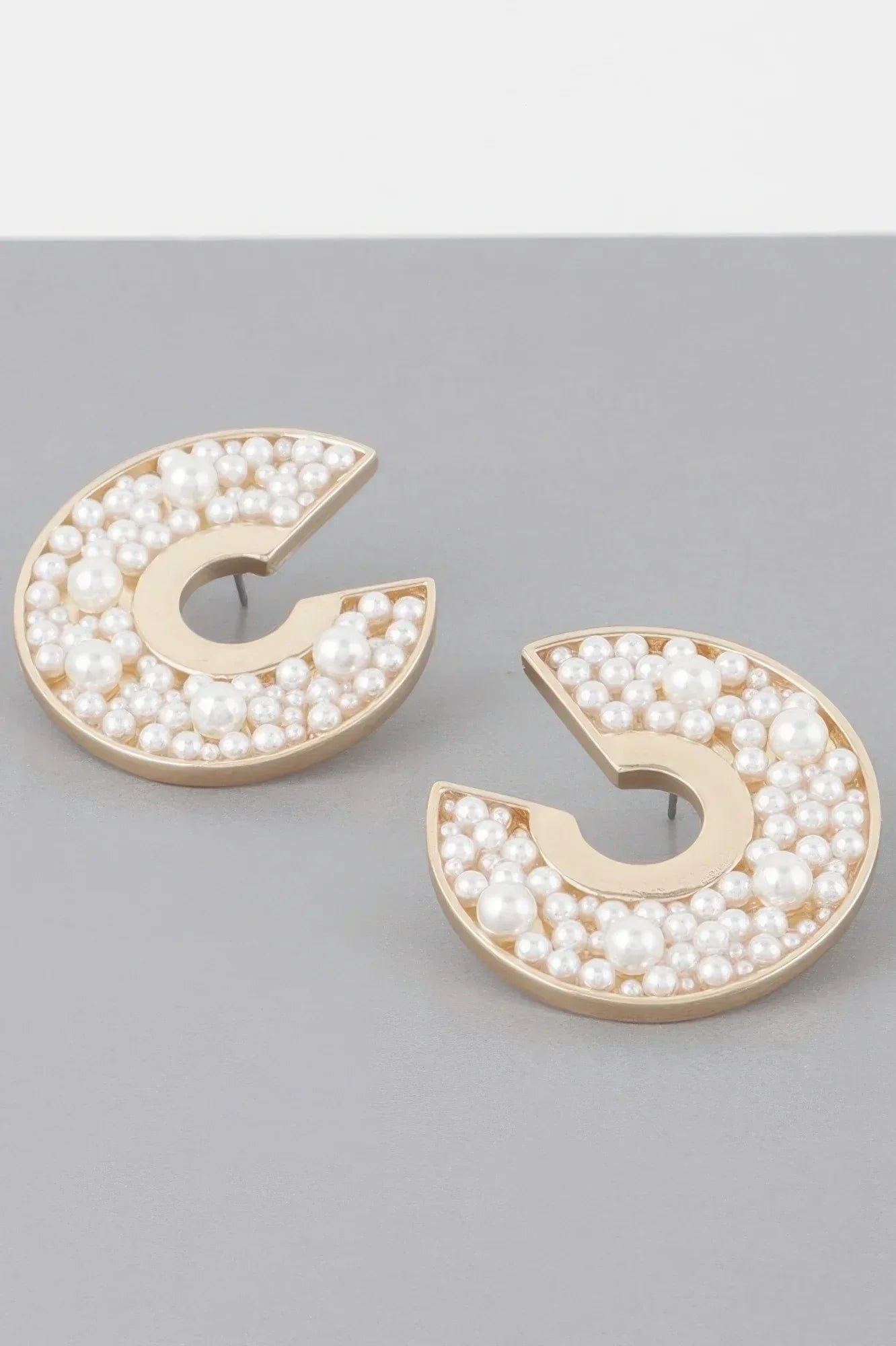 Multi Pearl Studded C Earrings | Mixtshop LLC Main image