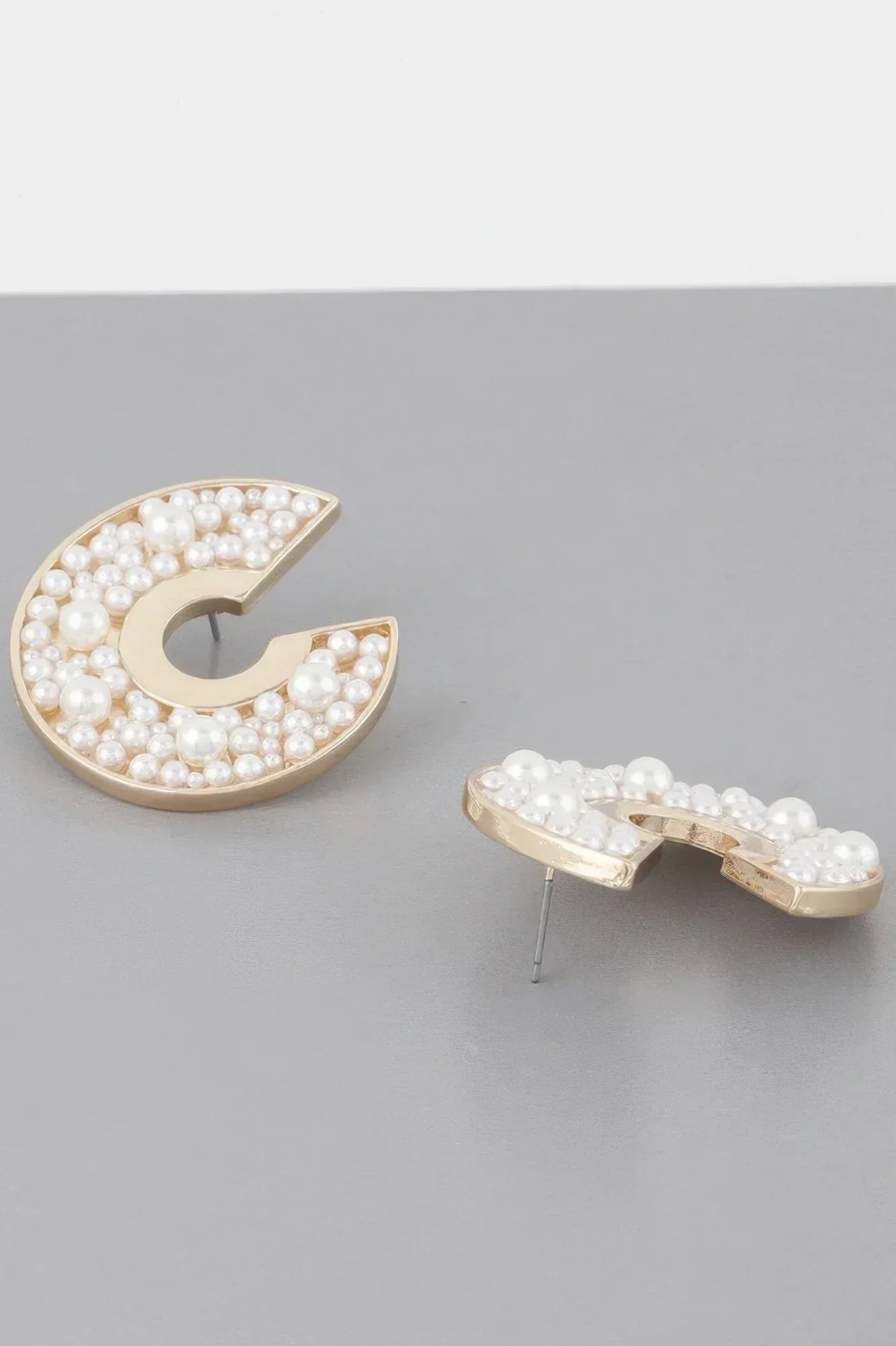 Multi Pearl Studded C Earrings Secondary image