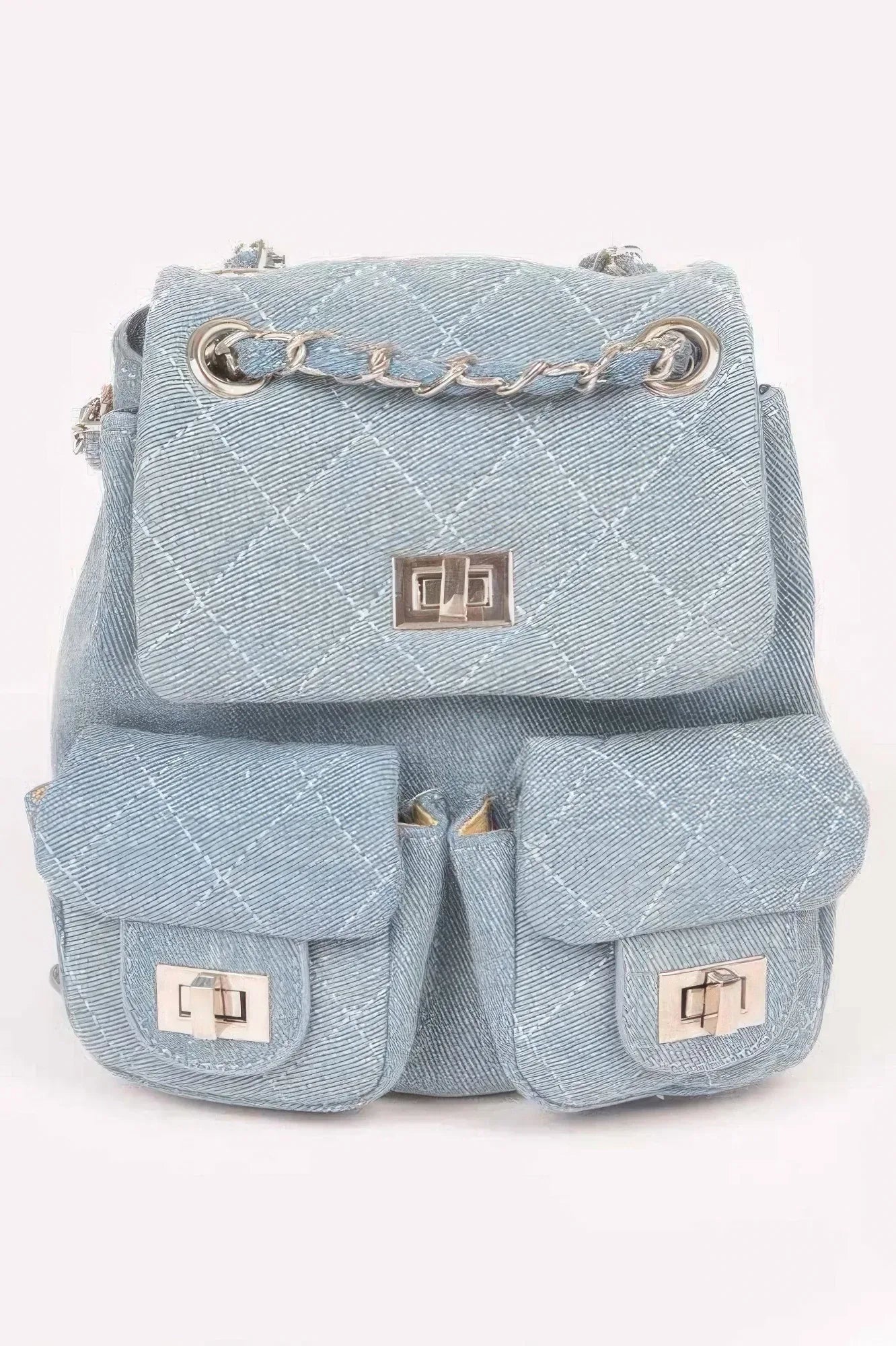 Quilted Denim Double Pocket Front Backpack | Mixtshop LLC