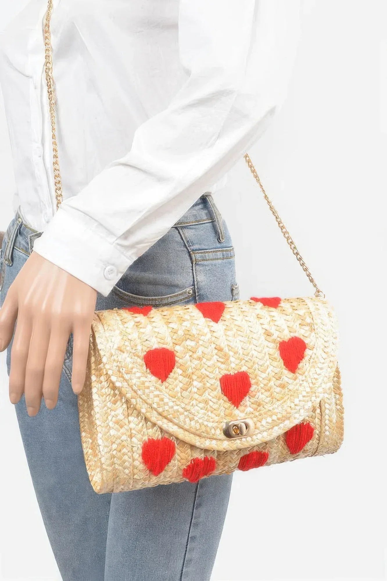 Heart Embroidery Straw Clutch | Mixtshop LLC Main image