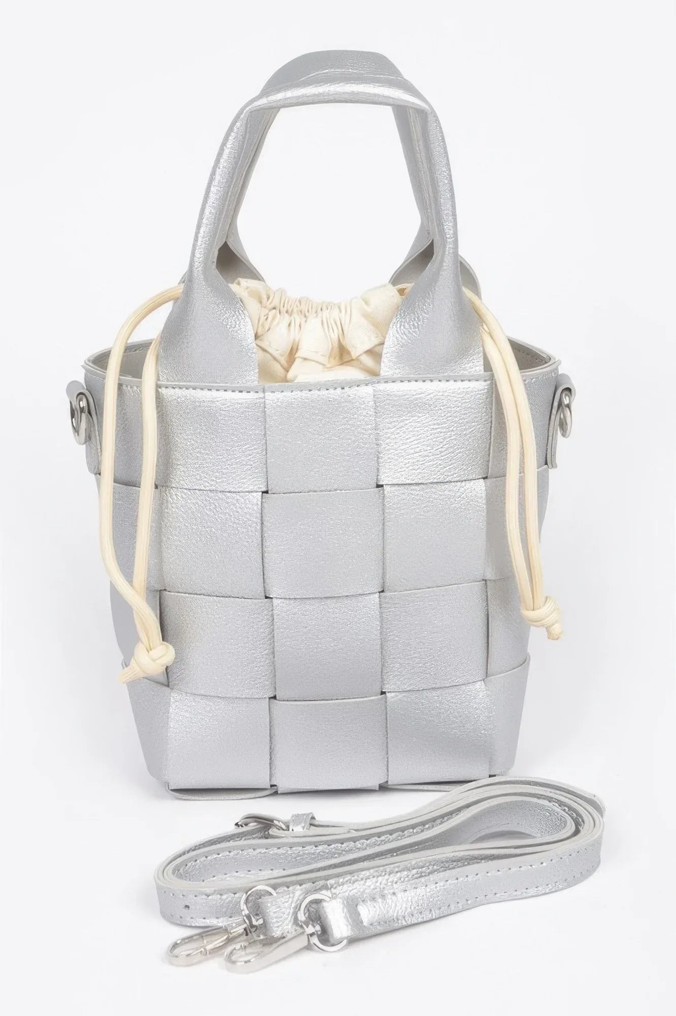 Faux Leather Braided Handle Bag W/canvas Pouch | Mixtshop LLC