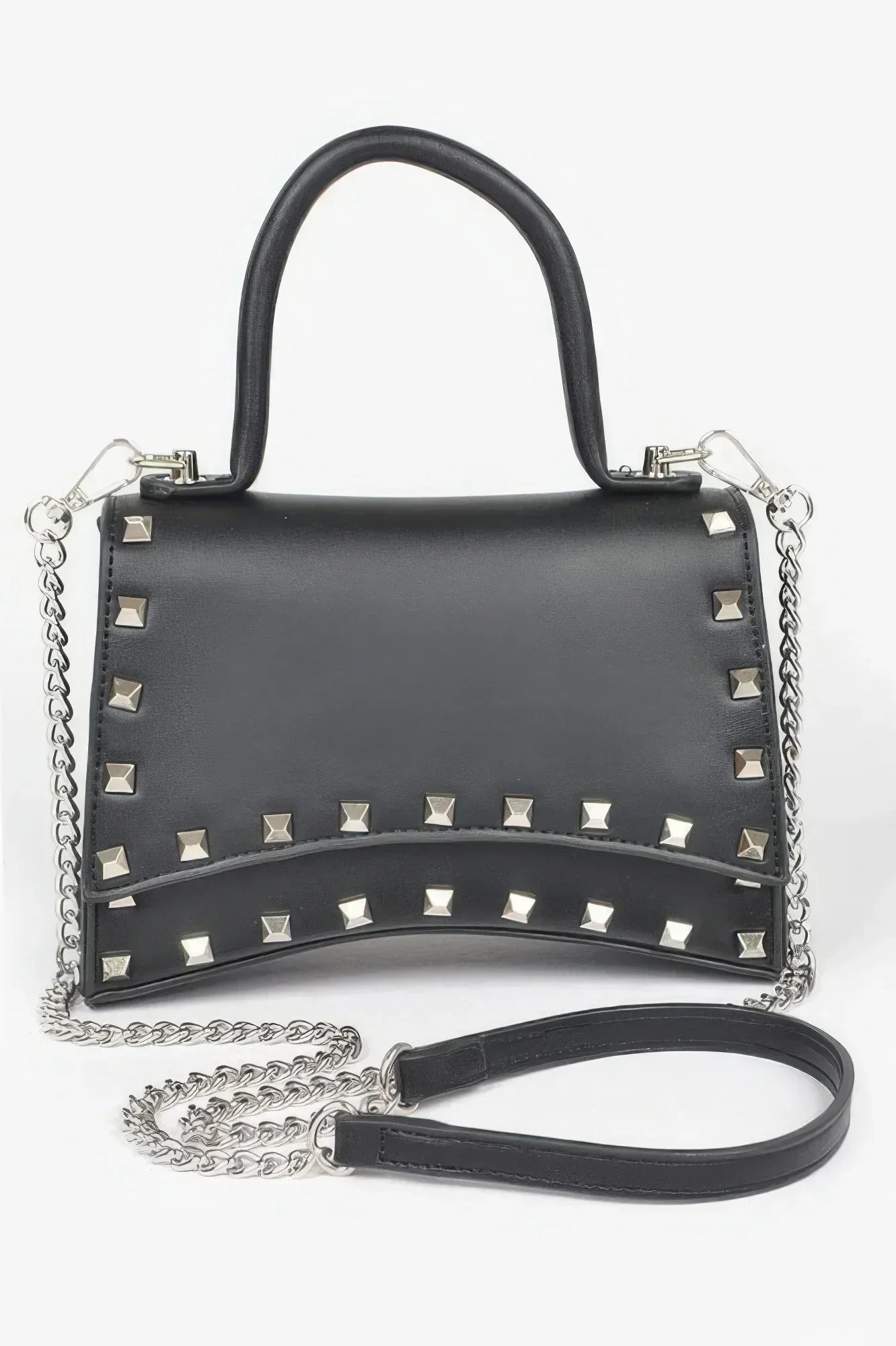 Metallic Faux Leather Studded Top Handle Clutch | Mixtshop LLC Main image