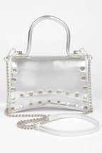 Metallic Faux Leather Studded Top Handle Clutch | Mixtshop LLC